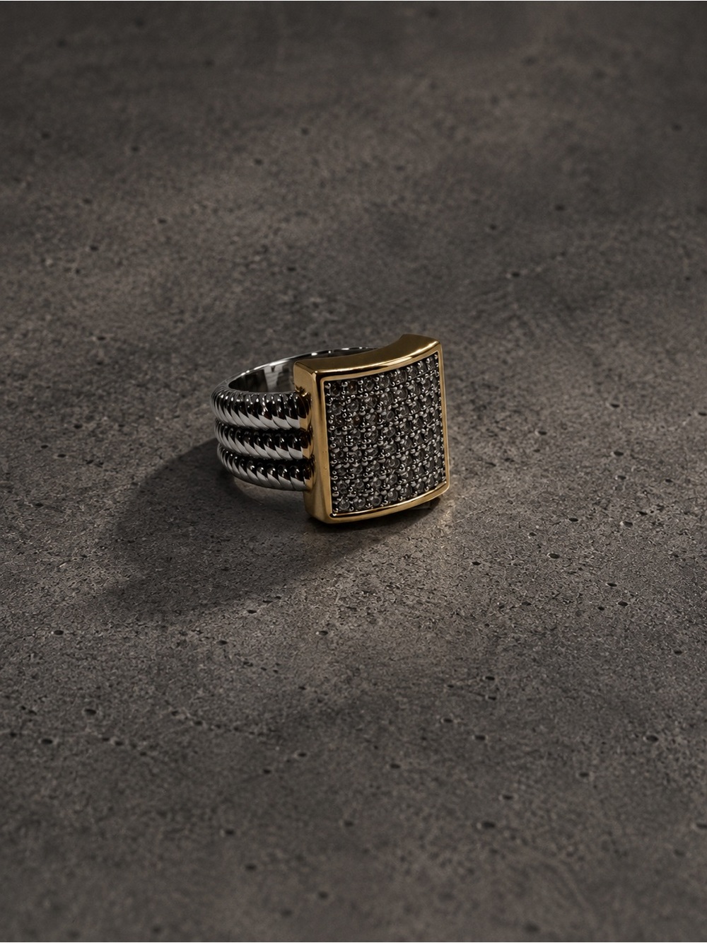 Men's Two-Tone Square Pavé Ring in Gold and Silver